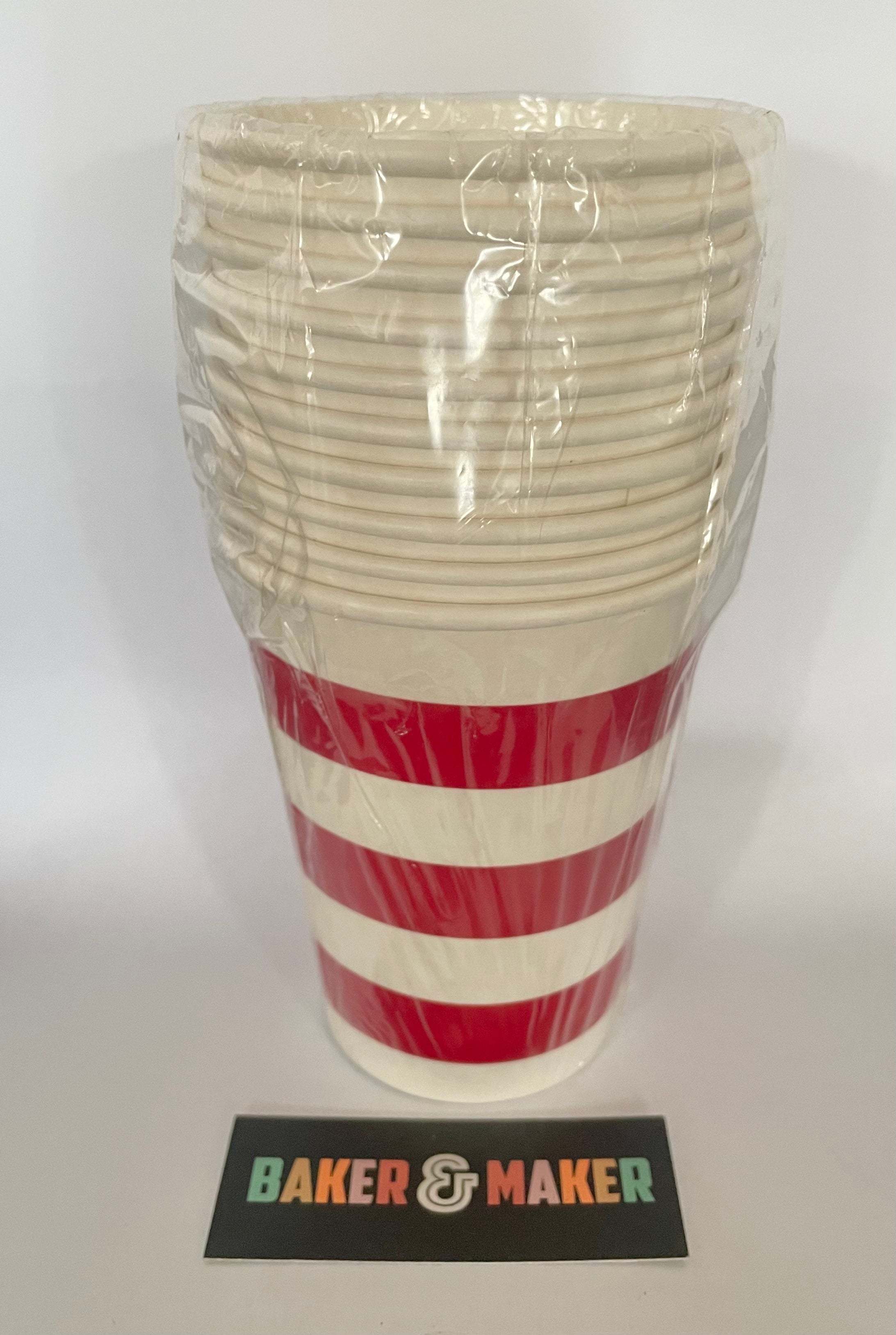 Paper Cups: Horizontal Stripe - Dark Red - Set of 10