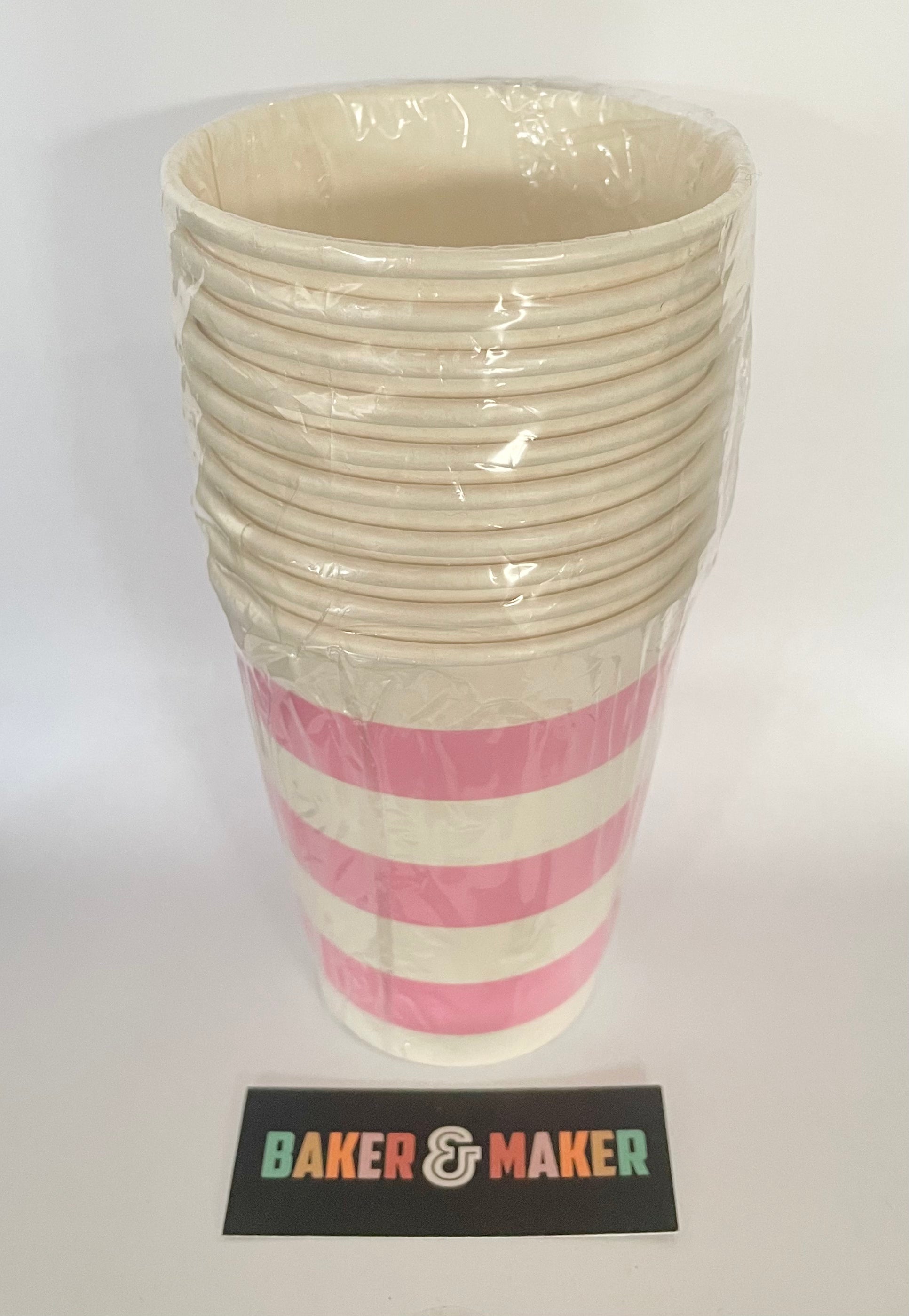 Paper Cups: Horizontal stripe - Pink - Set of 10