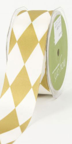 Ribbon: Harlequin Black & White or Gold & White Satin - 38mm 10m