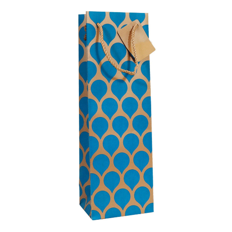 Wine & Champagne Bottle Bag: Gold with Blue Teardrop