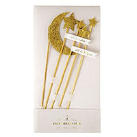 Cake Toppers: Glittery Gold Moon & Stars - 5 pieces