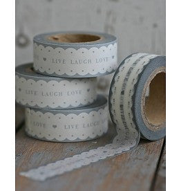 Tape: Scalloped White & Grey 'Live Laugh Love'