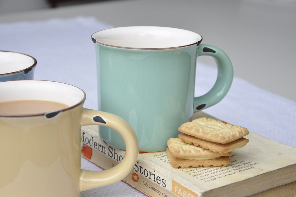 Enamel Style Ceramic Latte Mug: Blue