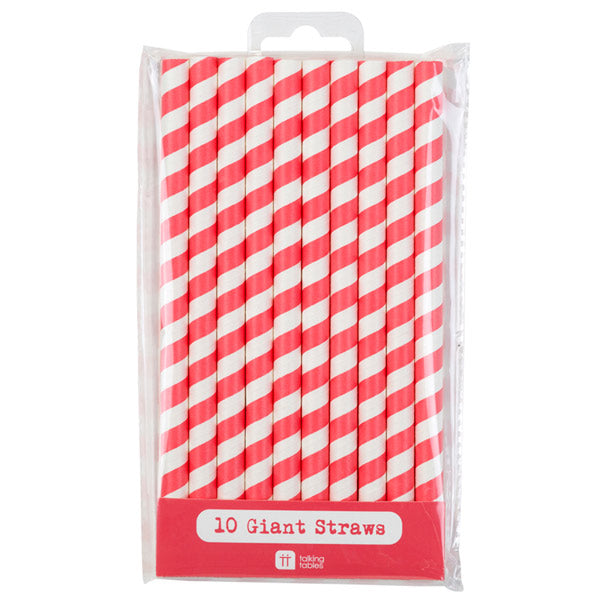 Straws: Jumbo Paper Striped - Smoothie, Bubble Tea or Milkshake - Blue, Pink or Red - Pack of 10