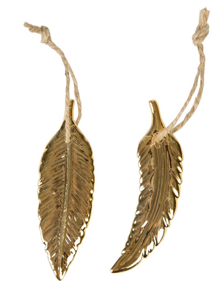 Hanging Decoration: Gold Feather Porcelain Set of 2