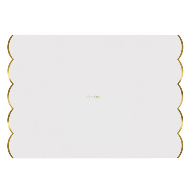 Placemats: White & Gold Foil Scalloped Edge Paper Mats from Meri Meri - Pack of 24