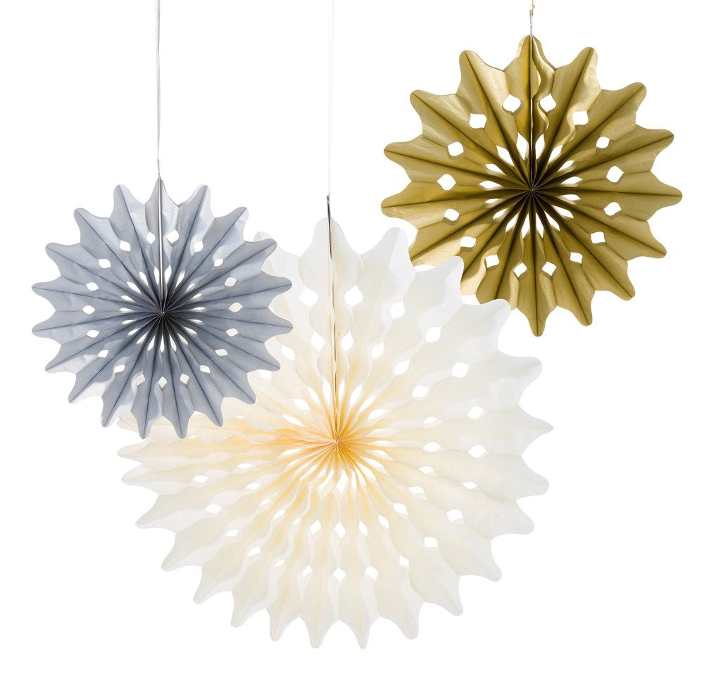 Hanging Decoration:  Metallic Fan - Pack of 3