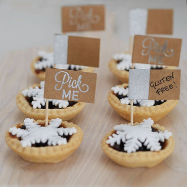 Mince Pie, Canape or Cupcake Sticks: 'Pick Me' or message - Pack of 12