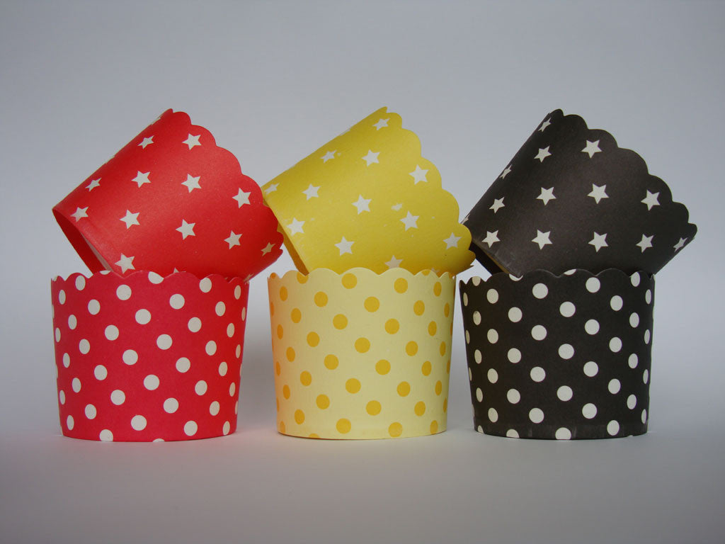 Scallop Edge Baking/Muffin Cups: Large - Stripes, Spots & Stars: Pack of 20