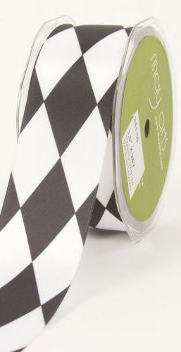 Ribbon: Harlequin Black & White or Gold & White Satin - 38mm 10m