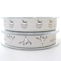 Ribbon: Christmas Mistletoe or Pudding Grey - 15mm, by the metre or 20m reel