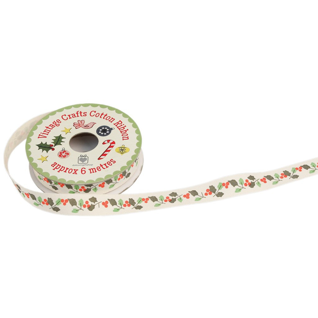 Ribbon: Christmas Holly - 20mm 6m