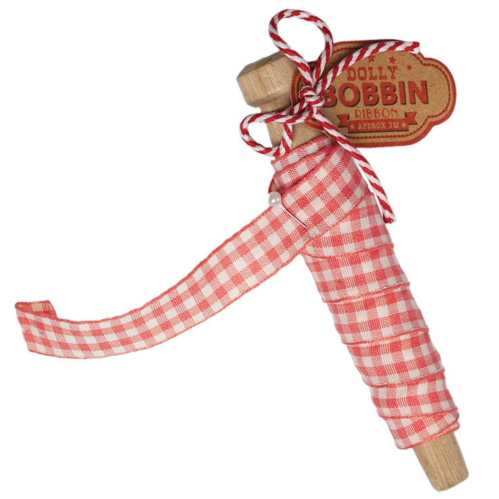 Ribbon: Bobbin/Dolly Peg: Pink Gingham - 15mm 3m