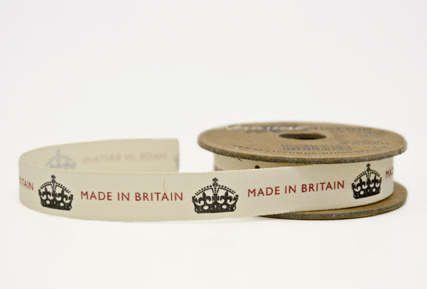 Ribbon: Made in Britain with Crown - 15mm 20m