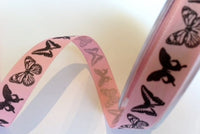 Ribbon: Butterflies Pink or Ivory - 15mm, by the metre