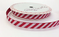 Ribbon: Red & White Candy Stripe - 9mm wide, by the metre