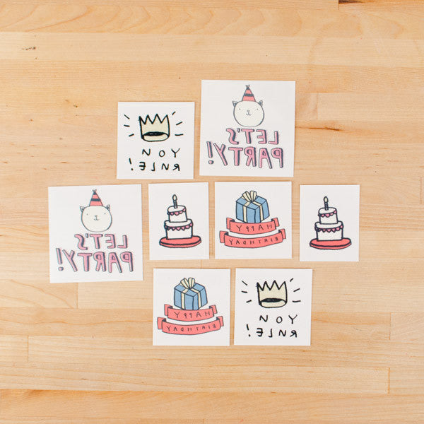 Temporary Tattoos: Cake - Birthday - Set of 8